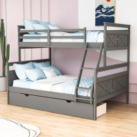 Harriet Bee Twin Over Full 2 Drawers Wooden Bunk Bed With Ladder