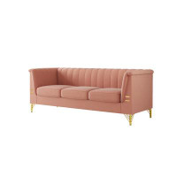 Mercer41 Modern Designs Velvet Upholstered Living Room Sofa, 3 Seat Sofa Couch With  Golden Metal Legs For Home, Apartme