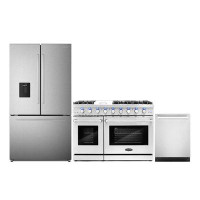 Cosmo Cosmo 3 Piece Kitchen Appliance Package with French Door Refrigerator , 47.9'' Gas Freestanding Range , Built-In D