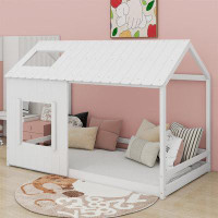 Harper Orchard Betio Wooden Slat Bed with Roof & Window