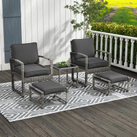 Winston Porter Outdoor Wicker Conversation Set with Chair, Stool, Table, Cushion