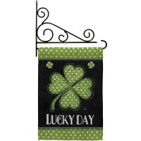 Breeze Decor Lucky Day Clover - Impressions Decorative Metal Fansy Wall Bracket Garden Flag Set GS102055-BO-03