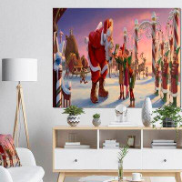 East Urban Home 'Santa Claus with Elves on North Pole' Painting