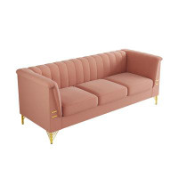 Mercer41 3 Seat Sofa Couch With Golden Metal Legs, Modern Designs Velvet Upholstered Living Room Sofa For Home, Apartmen