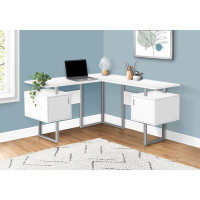 Latitude Run® Computer Desk 58"L White Silver Metal Corner