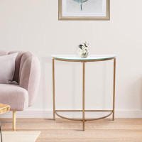 Mercer41 D SHAPE CONSOLE TABLE WITH GLASS ON TOP AND GOLDEN BASE