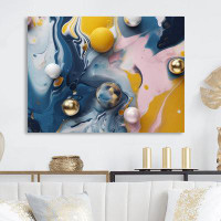 Ivy Bronx Efthychia Yellow And Blue Fluid Stone III - Abstract Marble Metal Wall Décor