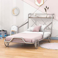 Mason & Marbles Meadville Twin Size Car-Shaped Bed with Four Wheels, Guardrails and Shelf