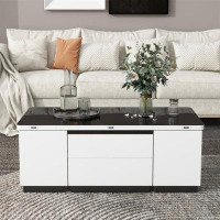Latitude Run® Modern White Lift Top Glass Coffee Table With Drawers & Storage Multifunction Table-18.5" H x 47.24" W x 2