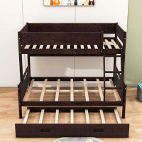 Harriet Bee Jalexi Kids Twin Over Full Wooden Bunk Bed With Shelves And Twin Size Trundle