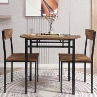 17 Stories 3-Piece Round Dining Table Set with Drop Leaf and 2 Chairs for Small Places