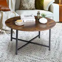 17 Stories Modern Round Industrial Coffee Table With Rustic Brown Wood Top