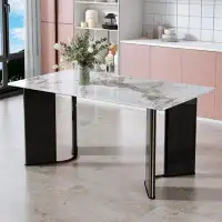 Wrought Studio Modern minimalist rectangular dining table, white imitation marble tabletop