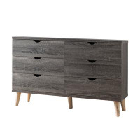George Oliver Contemporary Wood 6-Drawer Dresser Distressed Gray Chest of Drawers