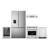 Cosmo 5 Piece Kitchen Package With 36" Freestanding Gas Range 36" Under Cabinet 24" Built-in Fully Integrated Dishwasher