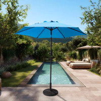 Arlmont & Co. Lotus 7.5ft Hexagon Sky Blue Colour Market Umbrella with Stand/Base