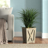 Gracie Oaks Areca Grass in Weathered Wooden Planter Box