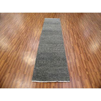 Isabelline 2'6"x10' Harbor Gray Grease Black Modern Grass Design Hand Knotted Undyed Wool Runner Rug 8FB058E09A8E48EBB82