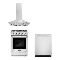 Cosmo 3 Piece Kitchen Package With 24" Freestanding Gas Range 24" Wall Mount Range Hood & 24" Built-in Fully Integrated