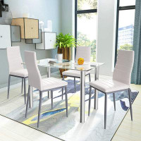 Zipcode Design™ Almeida Modern 5 Pieces Dining Set with 4 PU Leather Chairs And A Glass Table