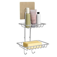 Rebrilliant Soap Dish Holder, Paseo Stainless Steel 2 Tiers Shower Caddy With Hooks, Self-draining Rustproof Sponge Stor