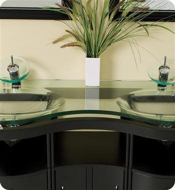Unico - 63 Inch Modern Bathroom Glass Top Vanity w/Tempered Double Glass Sink & Mirror in Cabinets & Countertops - Image 3