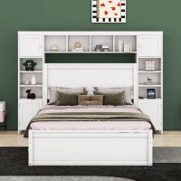 Latitude Run® Full Size Wooden Bed With All-In-One Cabinet, Shelf And Sockets