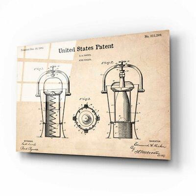 Williston Forge Williston Forge 'Wine Cooler Blueprint Patent Parchment,' Acrylic Glass Wall Art, 36"X24" in Other