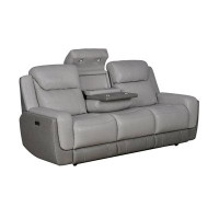 Hokku Designs Rexine 87" Zero Gravity Power Reclining Sofa With Dropdown Console In Silver And Grey Leather