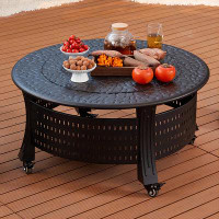 Arlmont & Co. Somi 15.75'' H x 31.5'' W Steel Outdoor Fire Pit Table with Lid