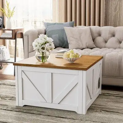 Gracie Oaks Lift Top Coffee Table With Large Hidden Storage Compartment,  31.5" Square Center Table With Usb Ports And O