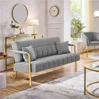 Mercer41 Mercer41 56.6? W Upholstered Sofa Couch With 2 Pillows For Living Room, Light Grey