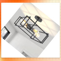 17 Stories 4-Light Black Semi Flush Mount Ceiling Light Fixture, Morden Industrial Ceiling Light