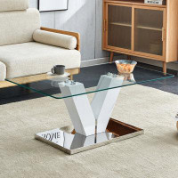 Wrought Studio Modern Minimalism Rectangular Glass Table
