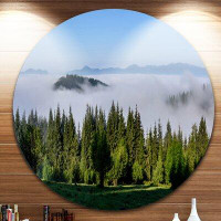 Design Art 'Green Trees and Fog Over Mountains' Photographic Print on Metal