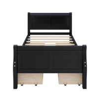 Alcott Hill Queen Size Wood Platform Bed With 4 Drawers And Streamlined Headboard & Footboard