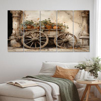 August Grove Brown Old Cart Vintage Wheels II - Transportation Canvas Wall Art - 5 Equal Panels