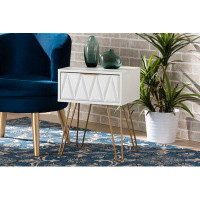 Everly Quinn Modern Contemporary Living Room Home Office Chair Side End Table White/Gold Finish