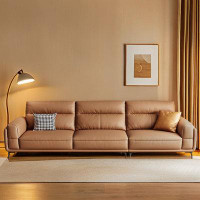 PULOSK 98.43" Brown Genuine Leather Modular Sofa cushion couch