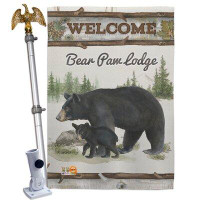 Breeze Decor Bear Paw Lodge - Impressions Decorative Aluminum Pole & Bracket House Flag Set HS110103-BO-02