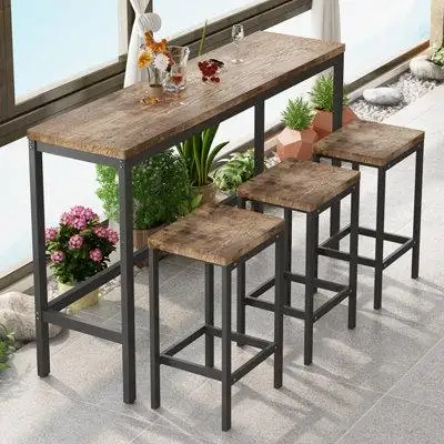 Siscar Lands Long Dining Table Set With 3 Stools
