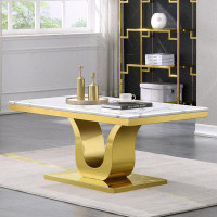 Everly Quinn White Gold Coffee Table With Metal U Bases