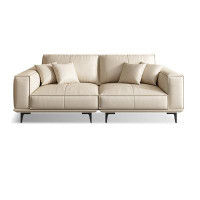 Orren Ellis 85.83" Beige white Genuine Leather Modular Sofa cushion couch