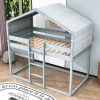Harper Orchard Hightsville Twin Over Twin Wood Bunk Bed with Tent And Ladder