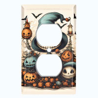 WorldAcc Metal Light Switch Plate Outlet Cover (Halloween Spooky Puppet Pumpkin Bats - Single Duplex)