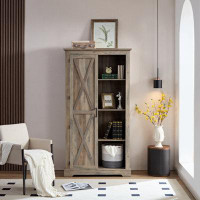 Gracie Oaks Tall Storage Cabinet Barn Door Storage Country Wood Rustic Farmhouse Pantry Cupboard Sliding Door Kitchen Or