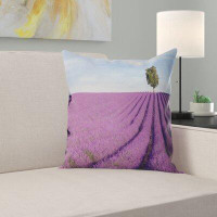 East Urban Home Photography Lavender Field with Solitary Tree Throw Pillow
