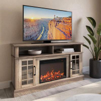 My Lux Decor BELLEZE Traditional 58 Inch Rustic TV Stand With 23 Inch Electric Fireplace & Media Entertainment Centre Co