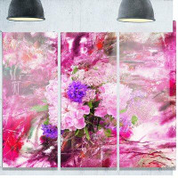 Design Art 'Abstract Background with Pink Peony' 3 Piece Painting Print on Metal Set
