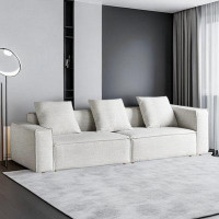 HOUZE 110.24" Creamy White Cotton and Linen Modular Sofa cushion couch